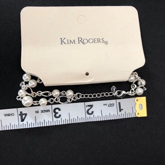 Kim Rogers White Pearl Front Silver Tone Necklace With 2 Strand Pearl Bracelet - Picture 11 of 11